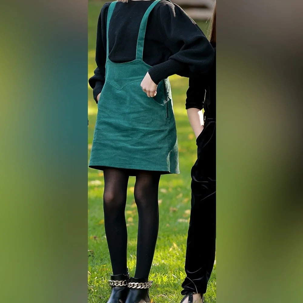 Joyfolie Teal Corduroy Pinafore Dress
